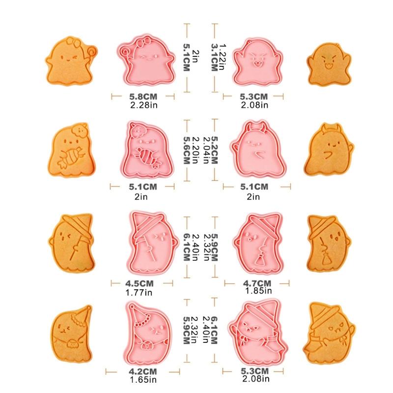8Pieces Cookie Molds Halloween Biscuit Cutter Ghostly Shape Cookie Molds Baking Tool Suitable for Familys Gatherings