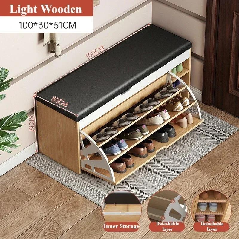 Convenient Shoe Changing Cabinet Integrated Entrance Shoe Bench Simple Solid Wood Shoe Cabinet Multi-layer Simple Shoe Cabinet