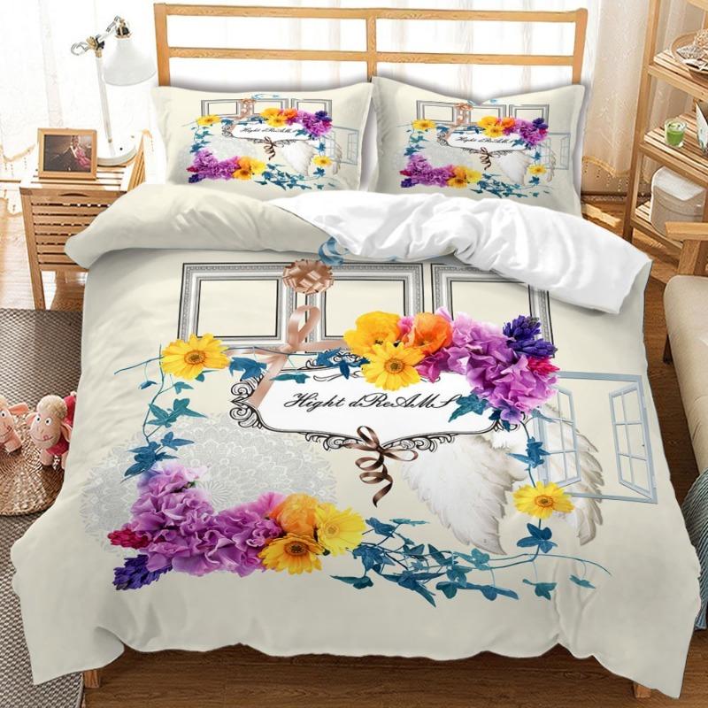 3D Printed Floral Bedding Set Cartoon Animal Pattern Down Pillowcase Children and Teen Bedroom Decoration Single Double Bed