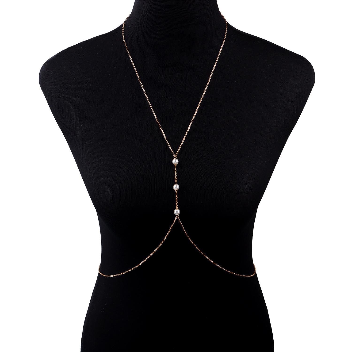 European and American hot-selling belly bodychain sexy pearl chain chest chain, women s body chain alloy
