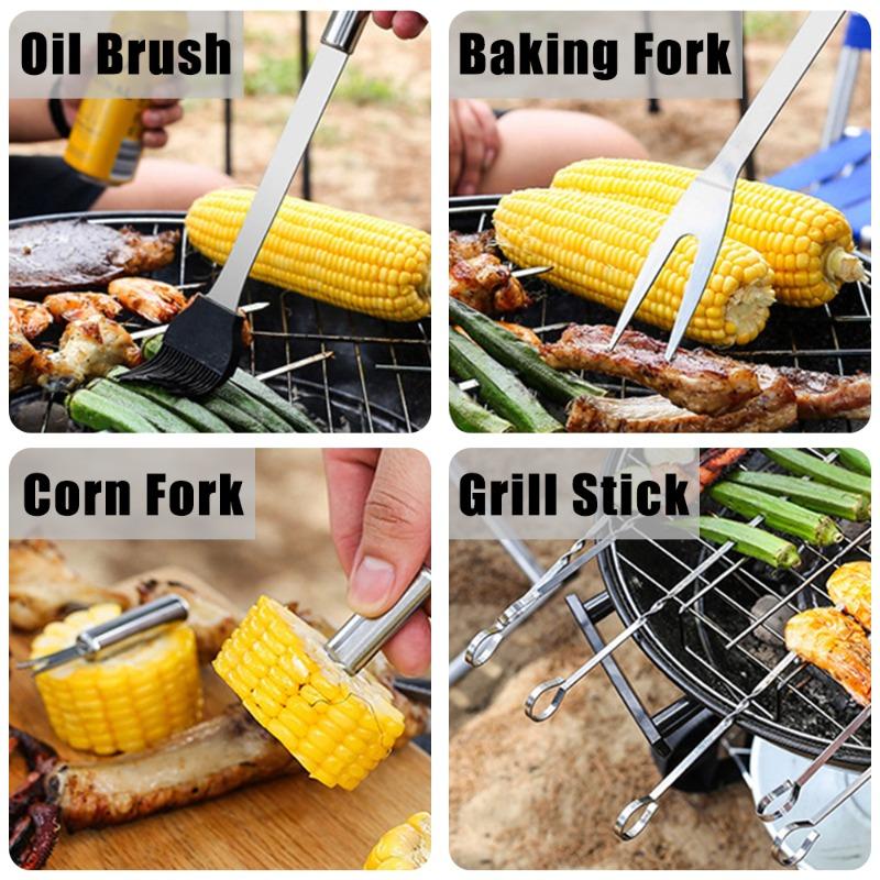 Stainless Steel BBQ Tool Set with Oxford Storage Bag Portable Outdoor Grilling Utensils Kit for Camping Picnic Barbecue