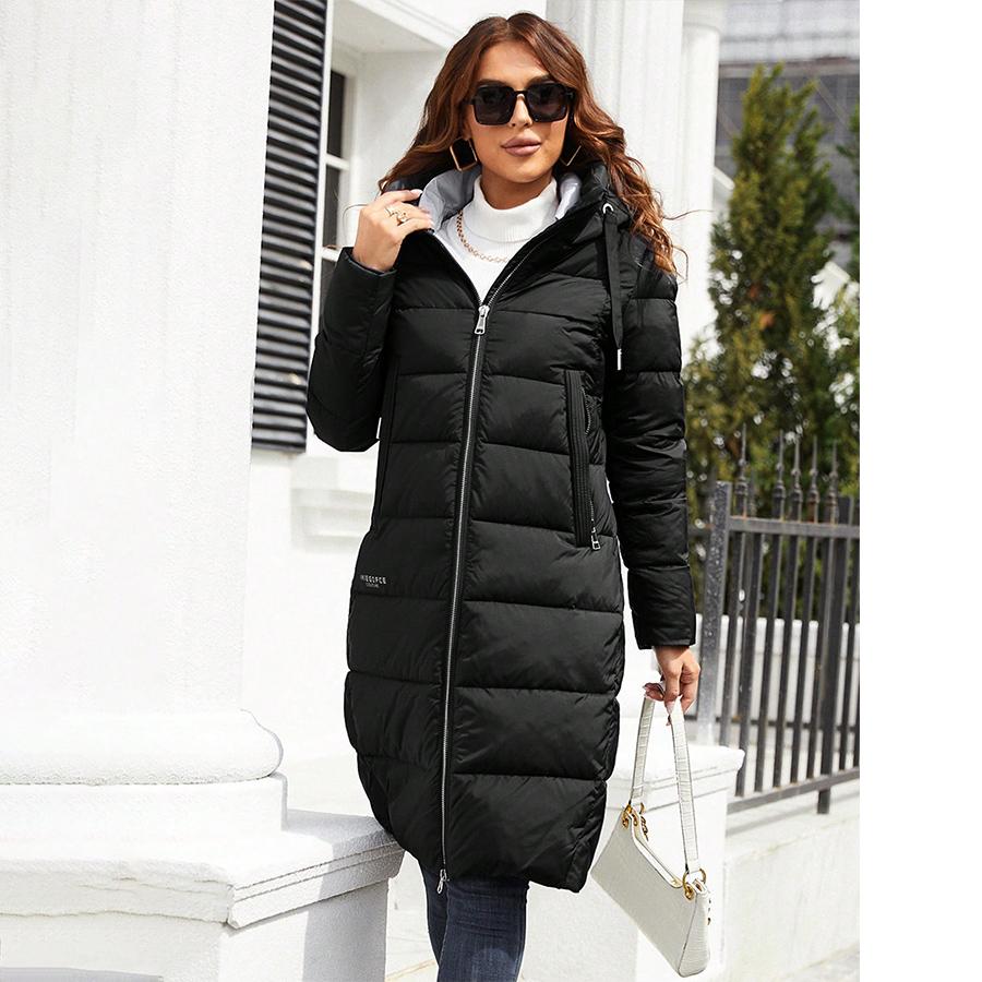 Winter Women'S Long Outdoor Warm Coats, Thickened Knee-Length Hooded Coat Women'S Winter, Long Sleeve Zip-Up Jackets With Pockets, Casual Outerwear