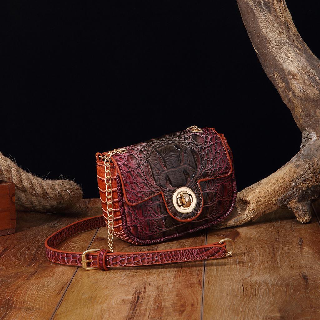 Independent Stand Crossbody Single Shoulder Retro Women's Bag with Multi-color Crocodile Pattern Brahmin