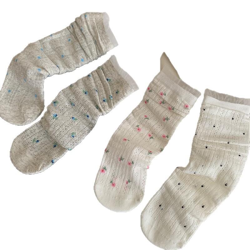 Summer Clear Card Edge Floral Boneless Tube Extremely Resistant Combed Cotton Pile Socks Socks
