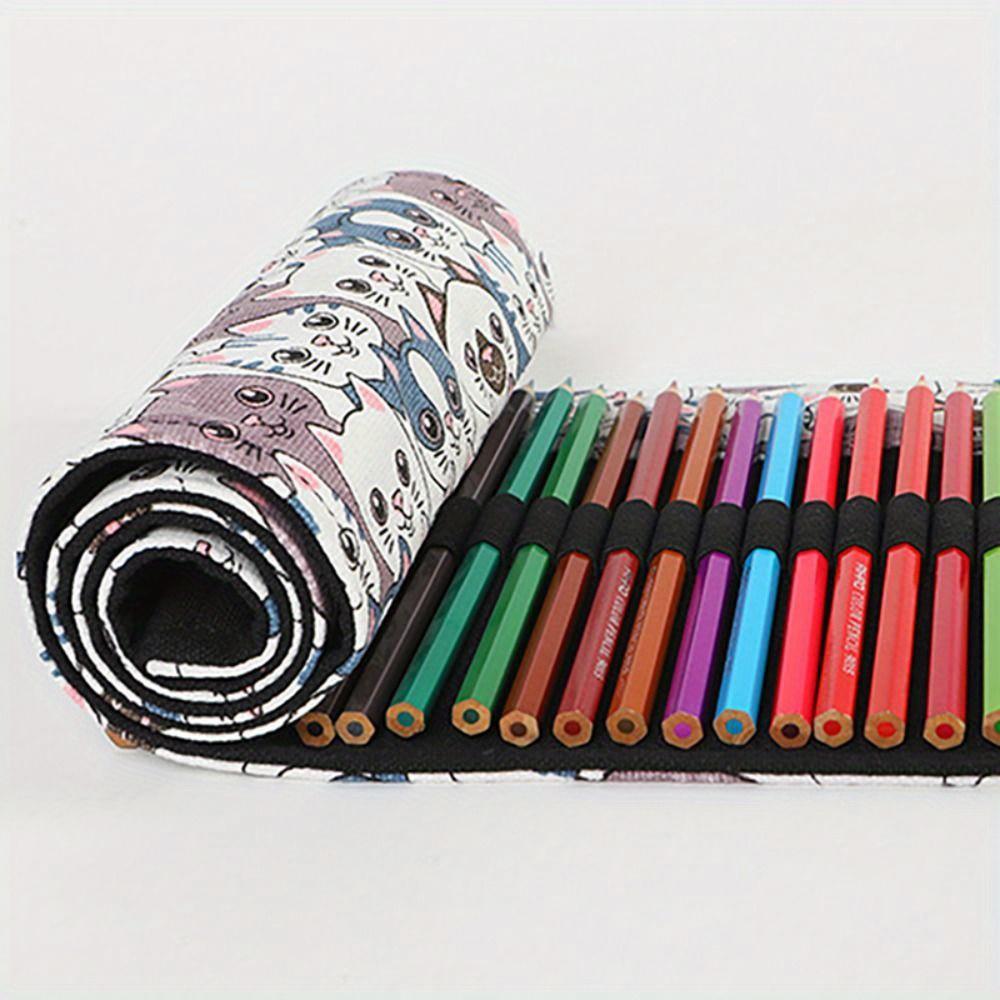 Constellation Printing Canvas Roll Up Pen Curtain Pencil Bag Case Makeup Brush Wrap Holder Storage Pouch Stationery Organizer