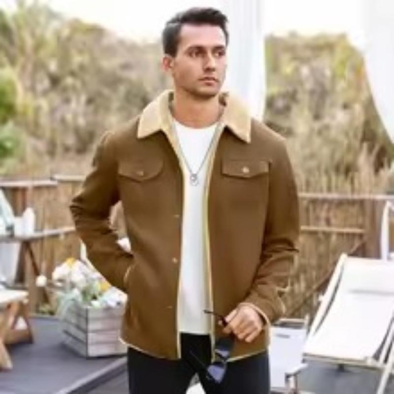 Winter Men's Casual Jacket, Casual Warm Fleece Solid Color Coat, Men's Flap Pilot Jacket, Outdoor Windbreaker Coat