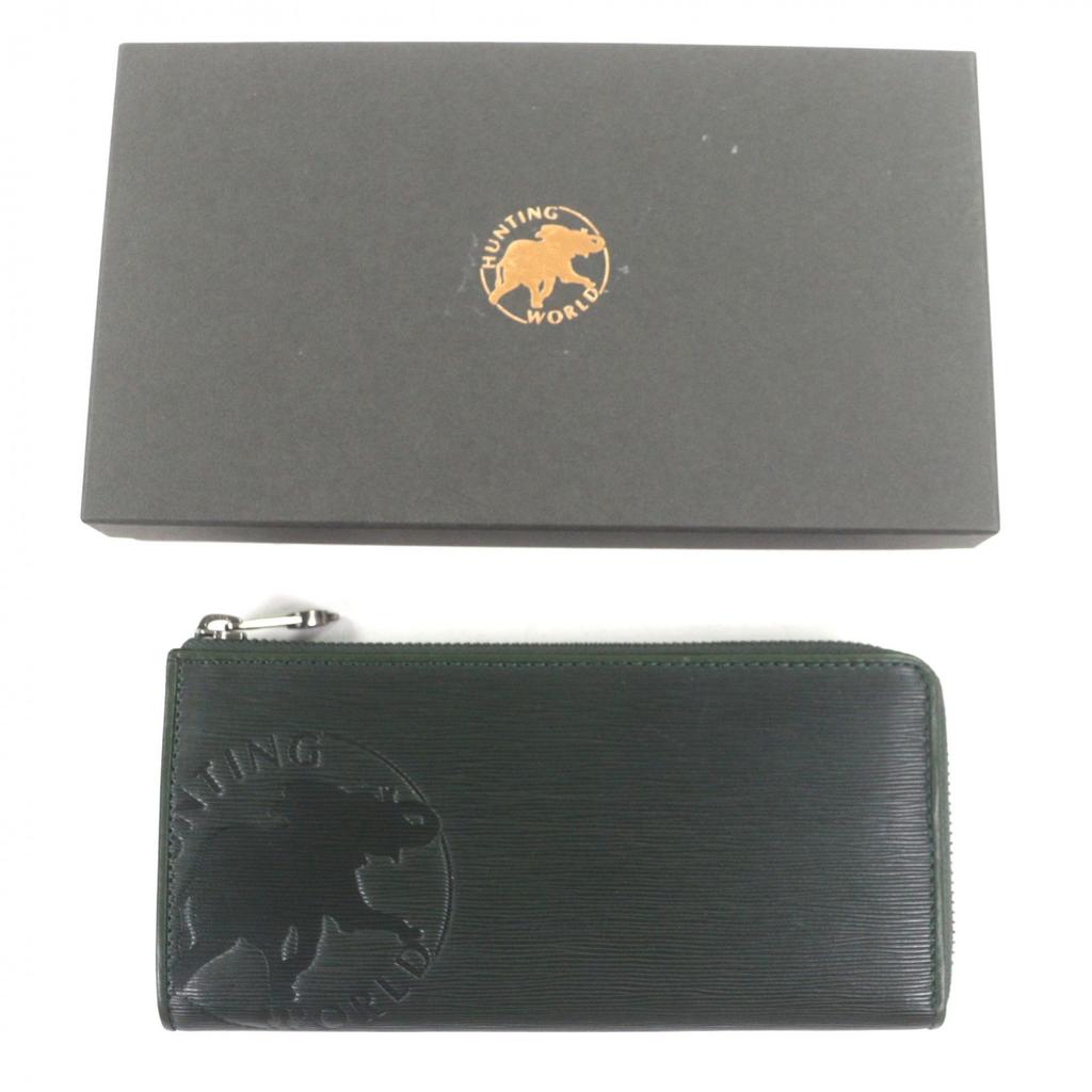 Excellent HUNTING WORLD Purse Stream Onbra L-Zip LongWallet Green Leather 270STO Used