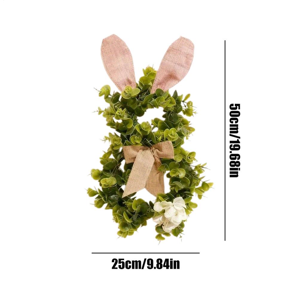 Easter Bunny Wreath 19.6 Inch Artificial Easter Bunny Flower Leaves Bows Decor Front Door Wreath For Home Walls Windows