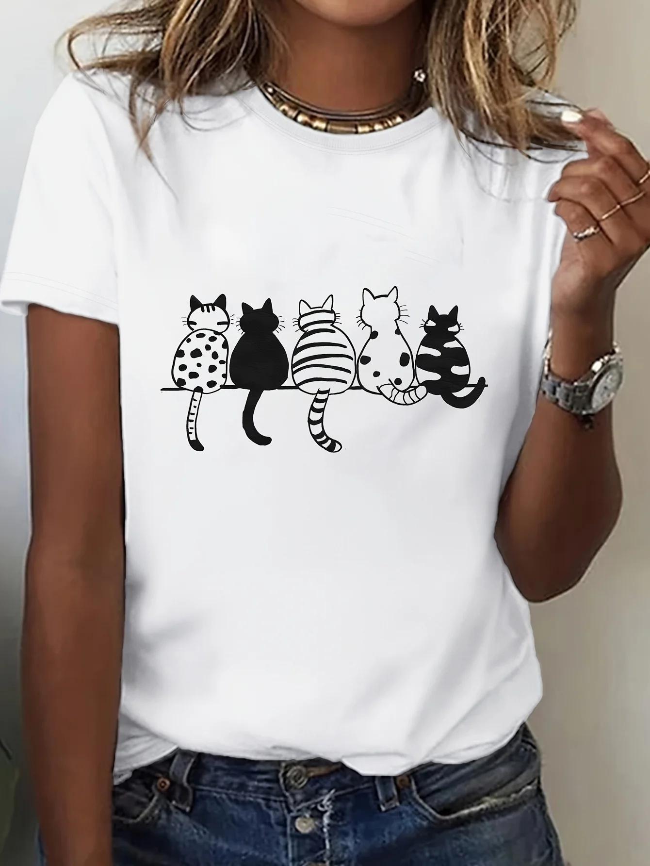 

Cute Cats WomenS Comfortable Crew Neck TShirt Perfect for Relaxed Spring Summer Outfits Graphic T Shirts Aesthetic Clothes S