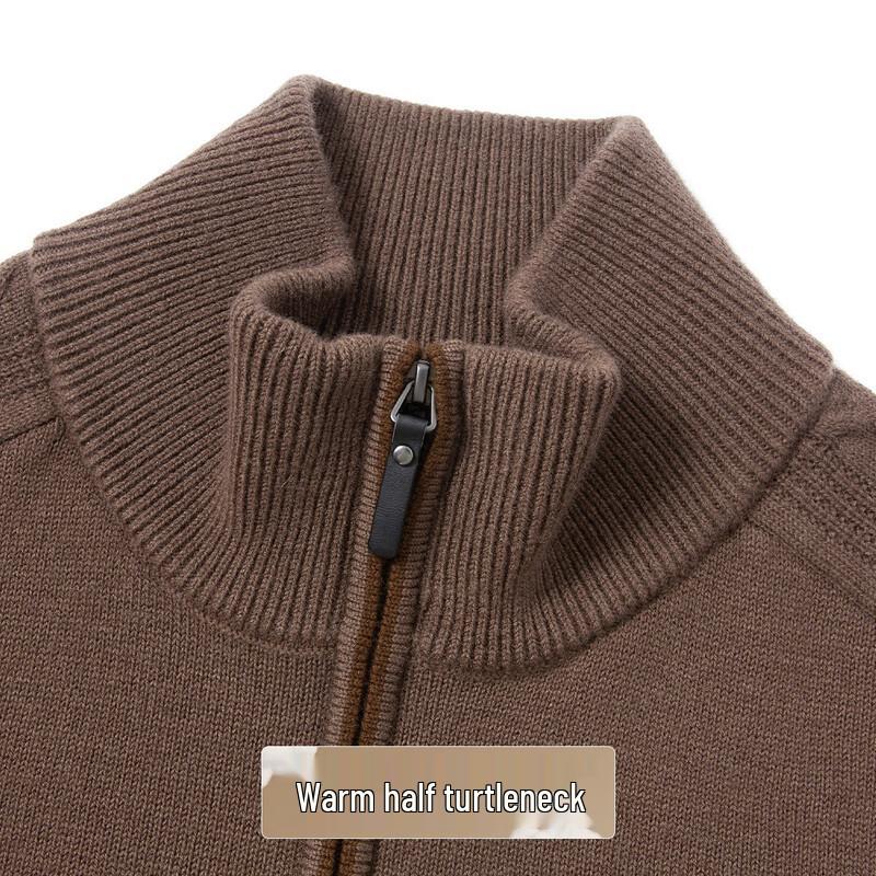 Men's 100% Merino Wool Half-Zip Stand-Collar Heavy Knit Sweater
