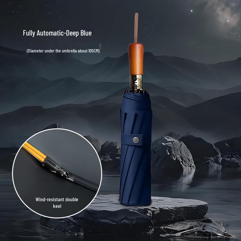 ShuForese Automatic Folding Windproof Umbrella Wooden Handle Automatic
