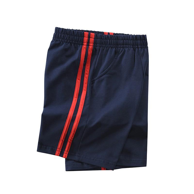 Summer Boys' Cotton Sports Shorts with Red and White Stripes, Dark Blue/Navy Blue - School Uniform for Primary and Middle Students