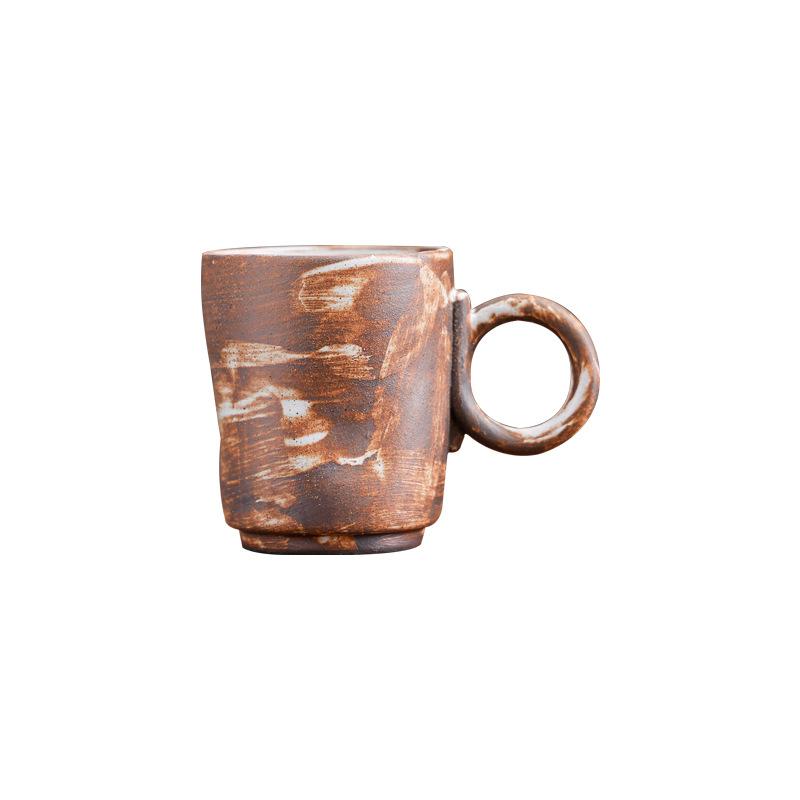 Retro Ceramic Coffee Cup Afternoon Tea American Latte Latte Flower Cup Coarse Pottery Round Ear Cup