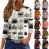 Women's 3/4 Sleeve Casual Loose Fit Round Neck Shirt Halloween Pumpkin Print T-Shirt Comfortable Lightweight Top for Everyday Wear