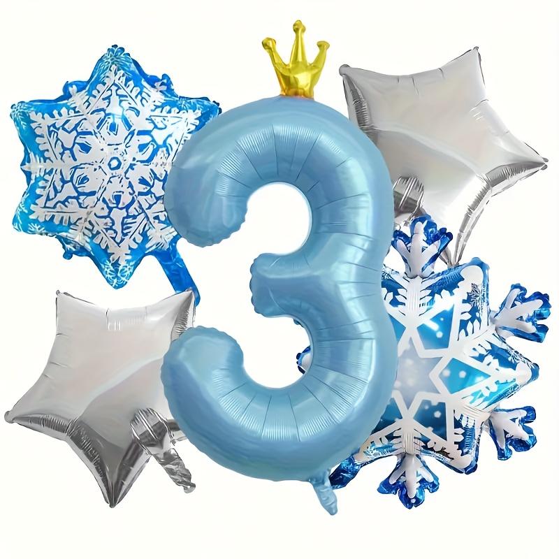 5/6Pcs SnowFlake Foil Balloons with 40inch Blue Crown Number Balloon for Princess Theme Birthday Party Decorats Baby Shower