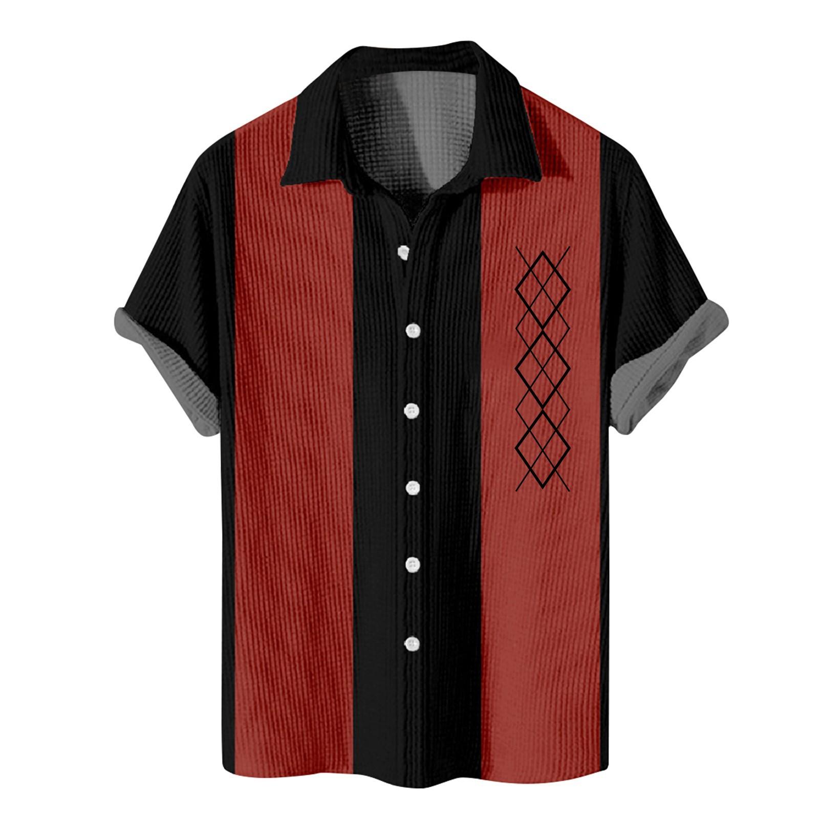 

Чоловічі гавайські сорочки з короткими рукавами з принтом на ґудзиках Чоловічі повсякденні модні сорочки з короткими рукавами XL червоний