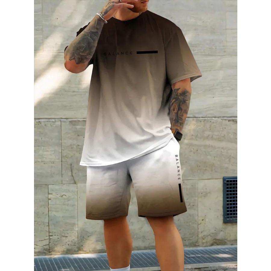 Gradient Print Men's Short Sleeve Shorts Set Hawaiian Men's Fashion Set Summer Men's Casual T-shirt Outdoor Beach Men's Shorts