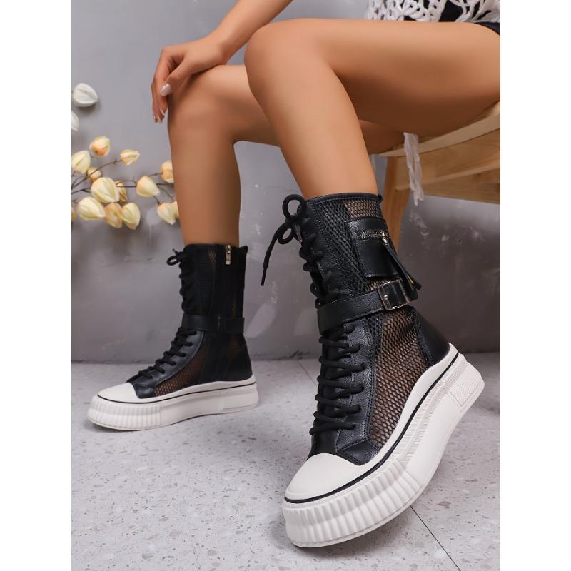 Martin Boots Female 2025 Summer New Mesh Boots Breathable Mesh Yarn Hollowed Out Mesh Thin Section Cool Boots Mid-calf Thick Bottom