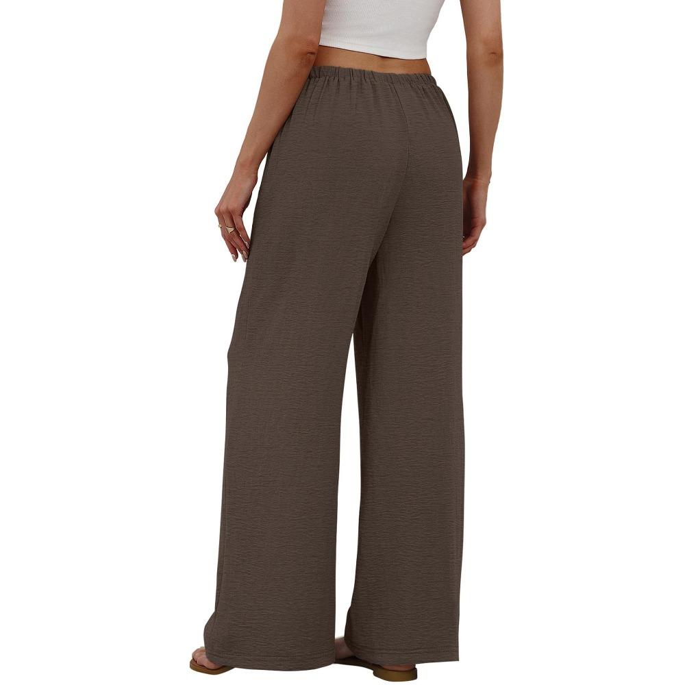 New summer casual women’s drawstring, loose-fitting, slimming, plain-coloured wide-leg trousers