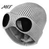 Outdoor Skiing Headwear Knitted Hat with Goggles, Unisex Winter Hat, Fleece Lined, Windproof Stylish Streetwear Warm Skull Cap for Cycling Street
