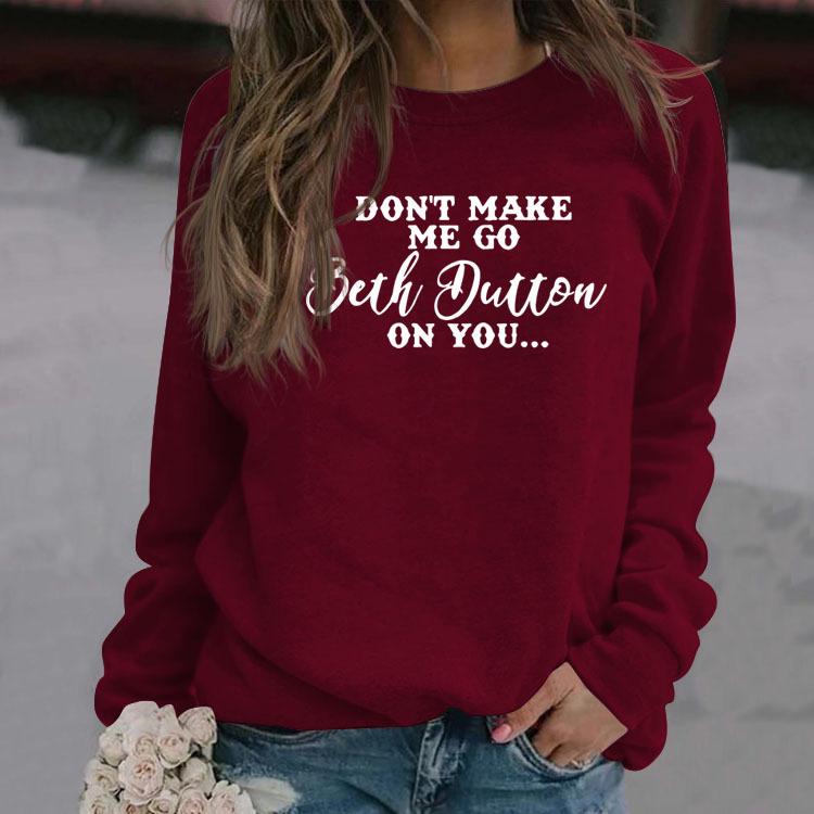 "Don't Make Me Go" European and American Long Sleeve Printed Pullover Top