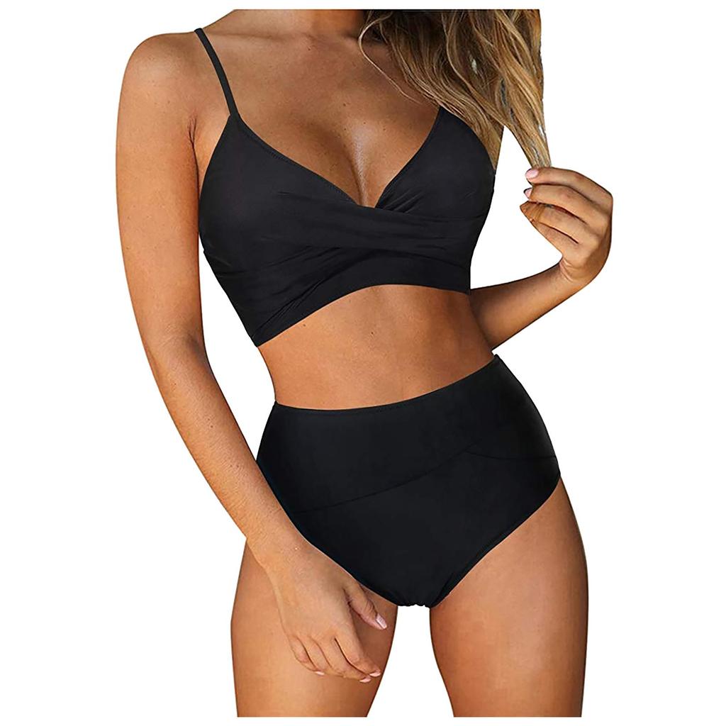 Two Piece Bikini Swimsuit for Women High Waist Bottom with Adjustable Straps and V Neck Top Tie Dye Print Swimwear Set