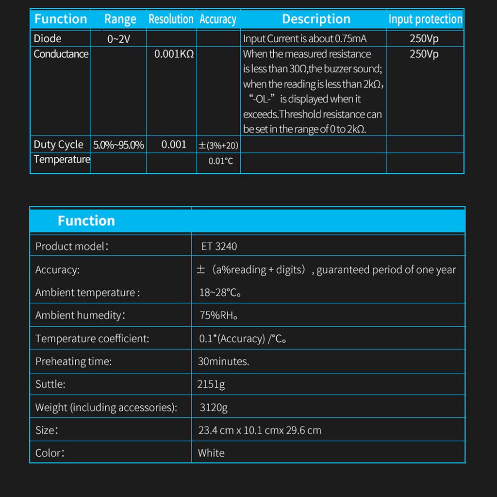 ET3240 Automatic 22000 Counts Benchtop Digital Multimeter with 3.5 Inch TFT Large Clear Screen High Accuracy Desktop
