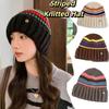 Trendy Casual Wool Hat Vintage Winter Pullover Hat Fashion Striped Knitted Hat  Outdoor