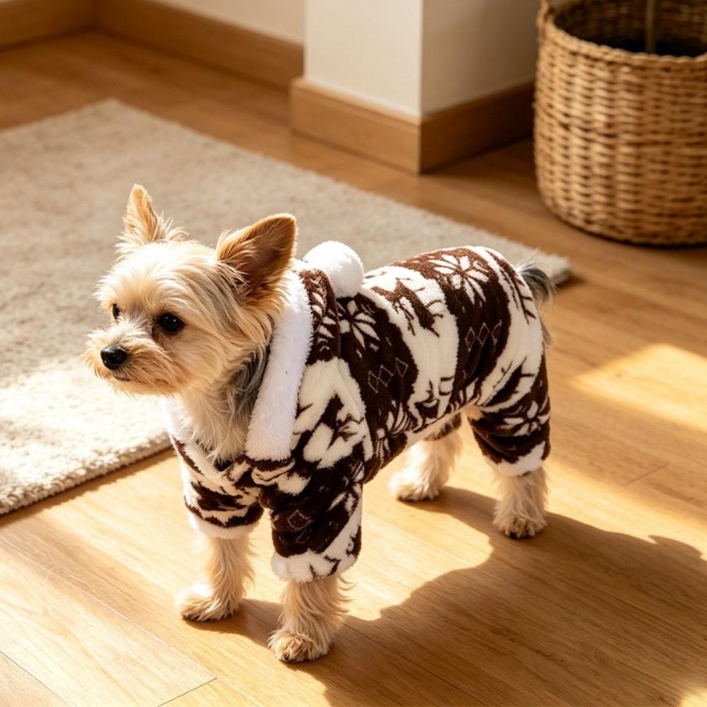 Hooded Design Christmas Dog Jumpsuit Warm Plush Winter Dog Clothes Dog Four Legged Coat  Photo Prop