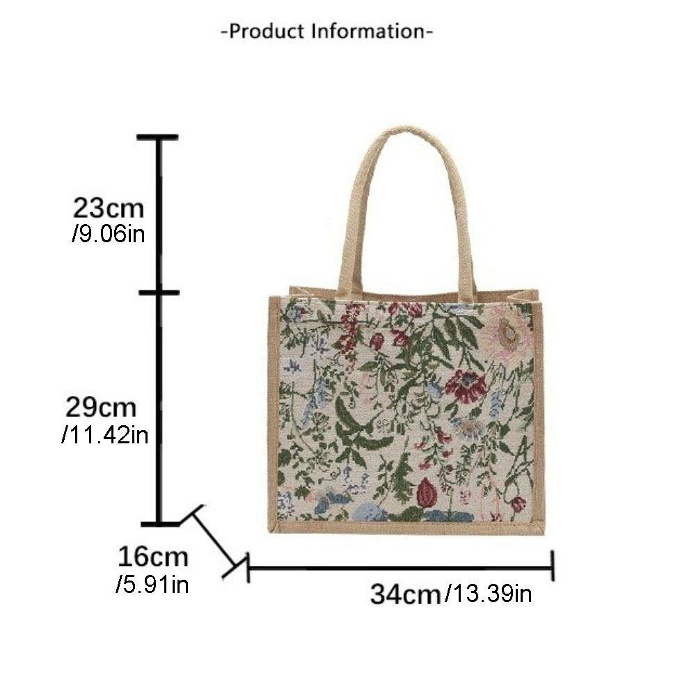 Flower Floral Pattern Shoulder Bag Canvas Geometric Cloth Bag Casual Ethnic Style Handbag Women