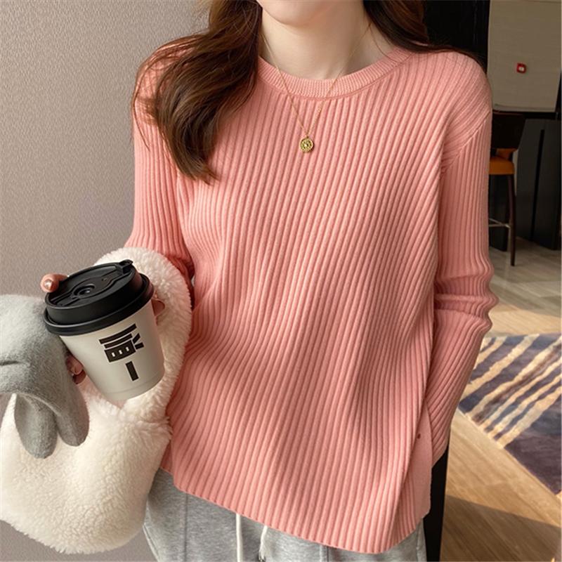 Móda Jednobarevné Pulovry Slim Fit Pletený svetr Ženy Dlouhý rukáv S výstřihem do O Ležérní Zimní Dámské Svetry Elegantní Knoflíky Dámské Svetry Pletené 25614