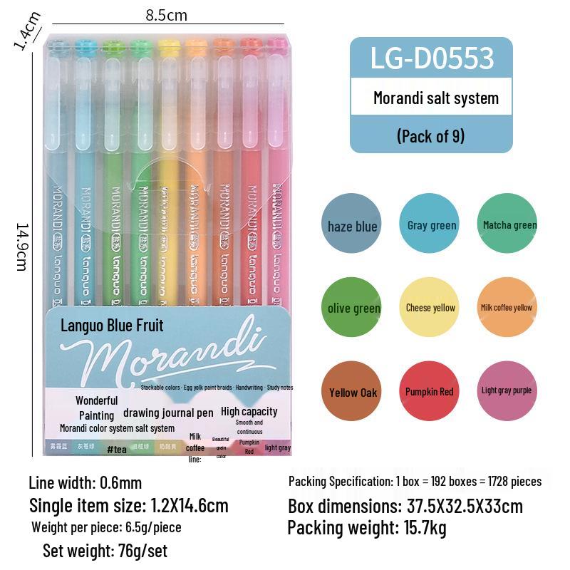 Morandi Color Planner Pen Set: Large Capacity Gel Pens with Needle-tip for Students and Drawing, Fluorescent Blue Fruit 0551.