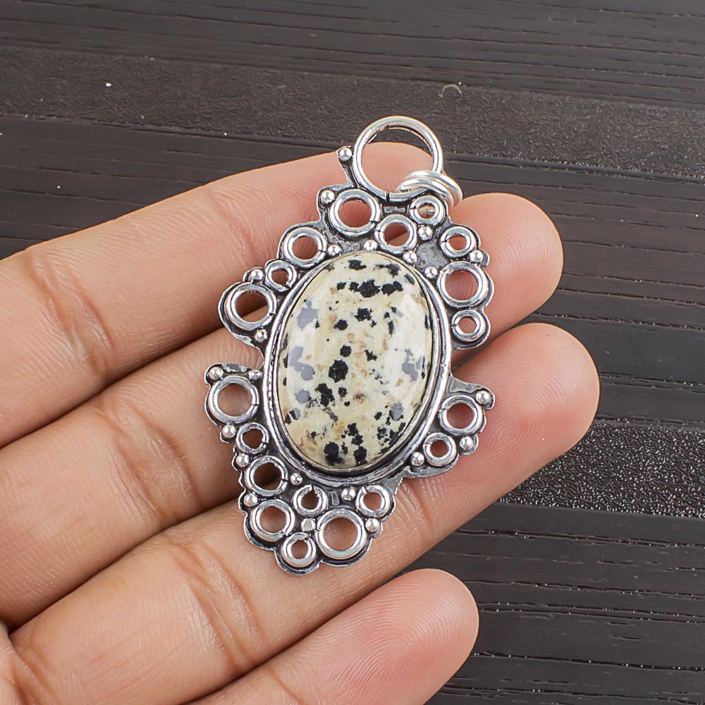 Natural Dalmatian Jasper Gemstone 925 Sterling Silver Jewelry  Pendant 2.1  AJP-2461