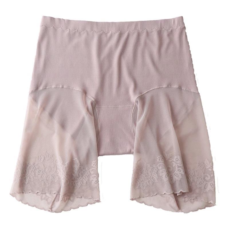 Lace Trim Plus Size Women's Safety Shorts, 200 Lbs, Mid-High Waist, Anti-Exposure, Five-Point Style, Summer.