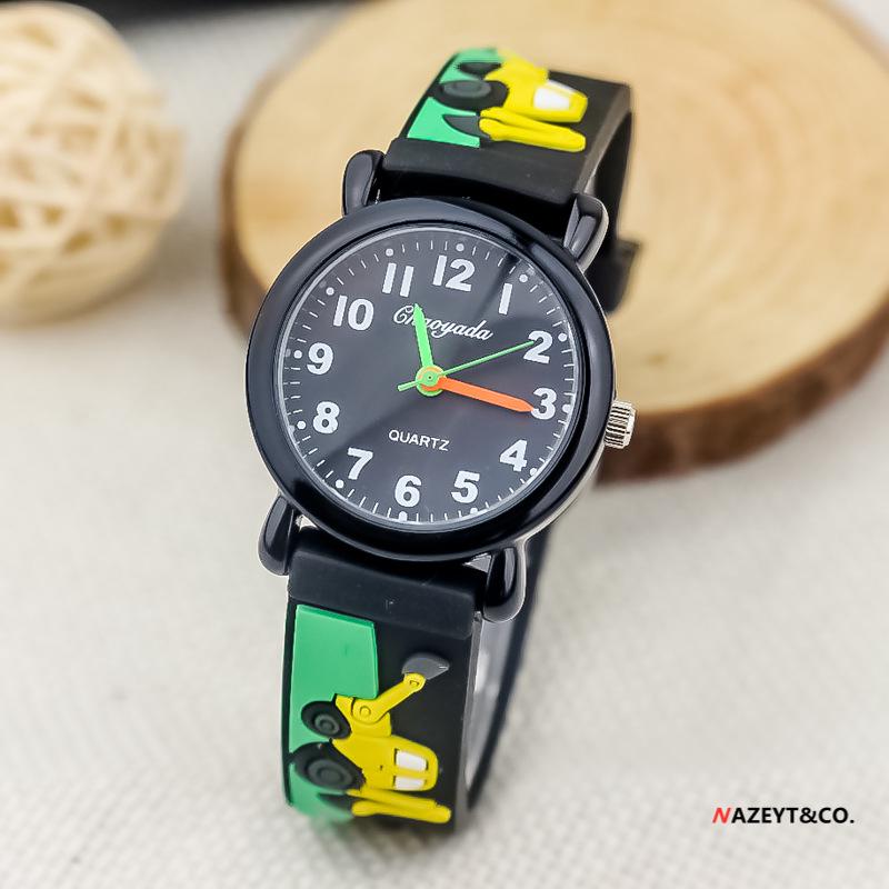 Dziecięcy Kreskówkowy Zegarek Kwarcowy 3D - Motywy: Piłka nożna, Samolot, Koparka, Dinozaur