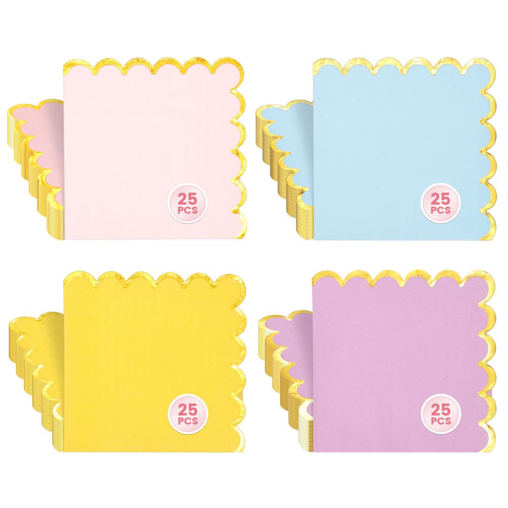 100 Pcs Cocktail Napkin 5 Inch Scalloped Edge Cocktail Napkins Reusable Scalloped Party Paper Napkin for Party Wedding Birthday