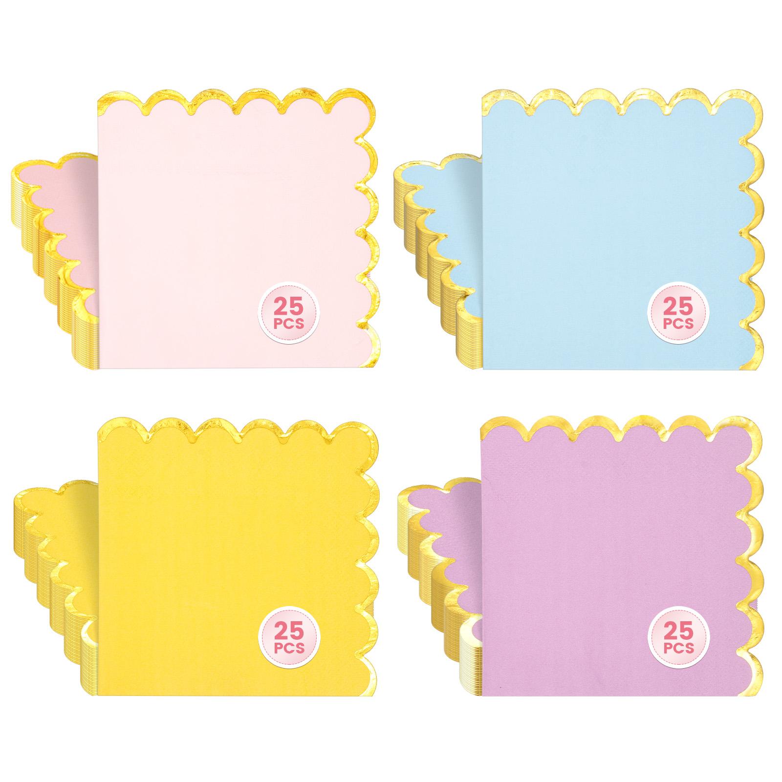 100 Pcs Cocktail Napkin 5 Inch Scalloped Edge Cocktail Napkins Reusable Scalloped Party Paper Napkin for Party Wedding Birthday