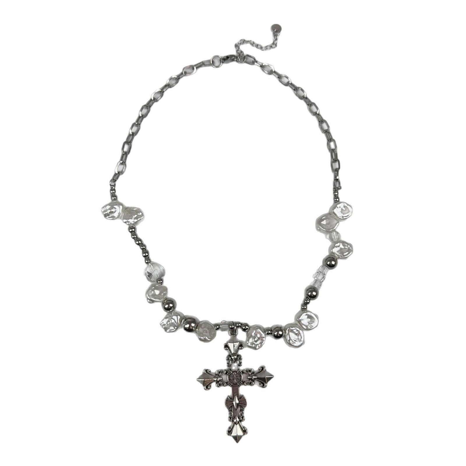 

Necklace European and American ins personalized retro cross pearl pendant accessories hip hop versatile dance necklace men and women tide