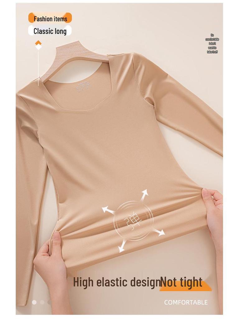 Damska antybakteryjna bielizna termiczna: Bluzka jesienna z długim rękawem, cienka, bez śladu, w dużym rozmiarze