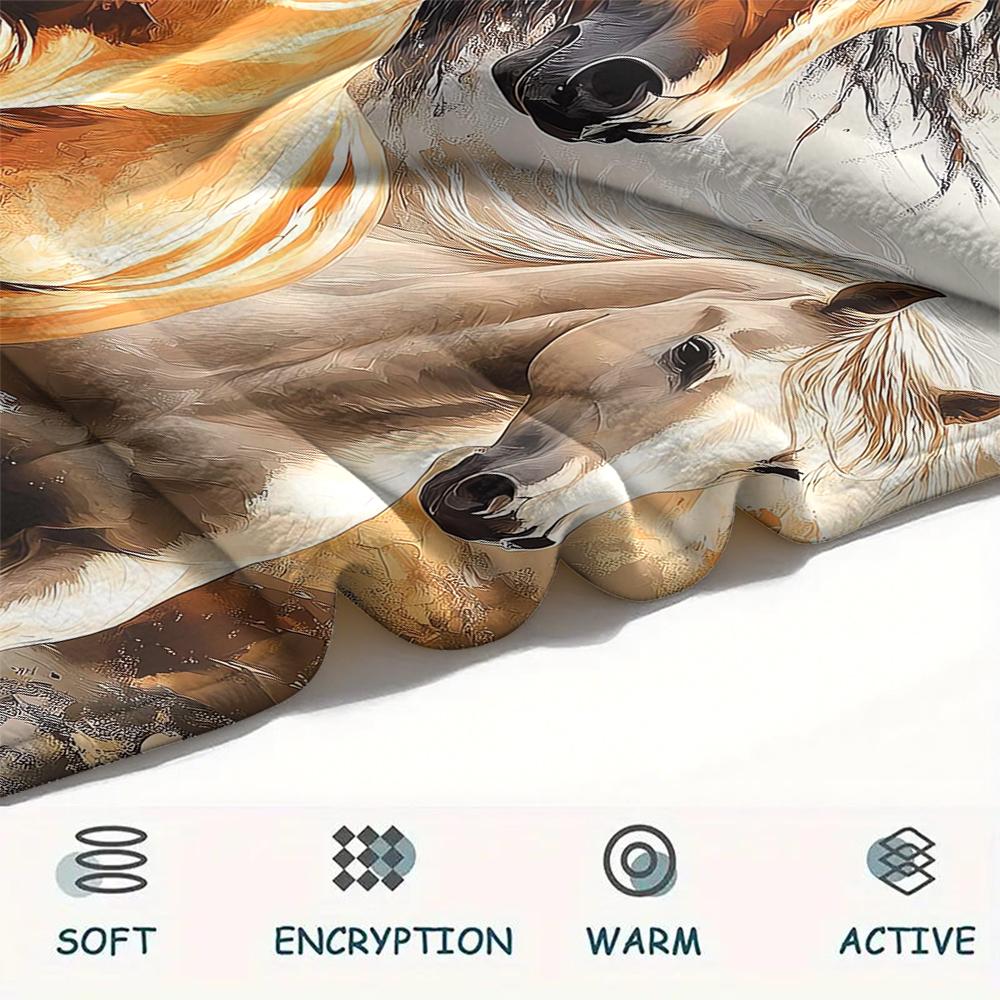 1Pc Horses Painting Print Flannel Blanket, High Quality Comfortable for All Seasons, Home Decor, Warmth and Comfort, Perfect for Christmas Gifts