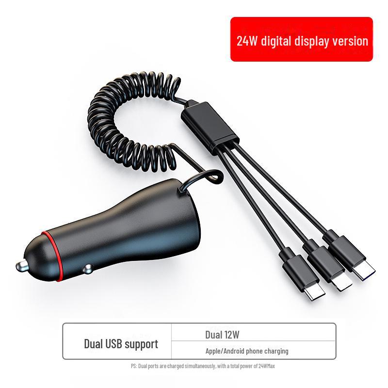 65W Dual USB Car Charger with QC3.0 Fast Charging, Multi-Function Digital Display, and One-to-Three Splitter