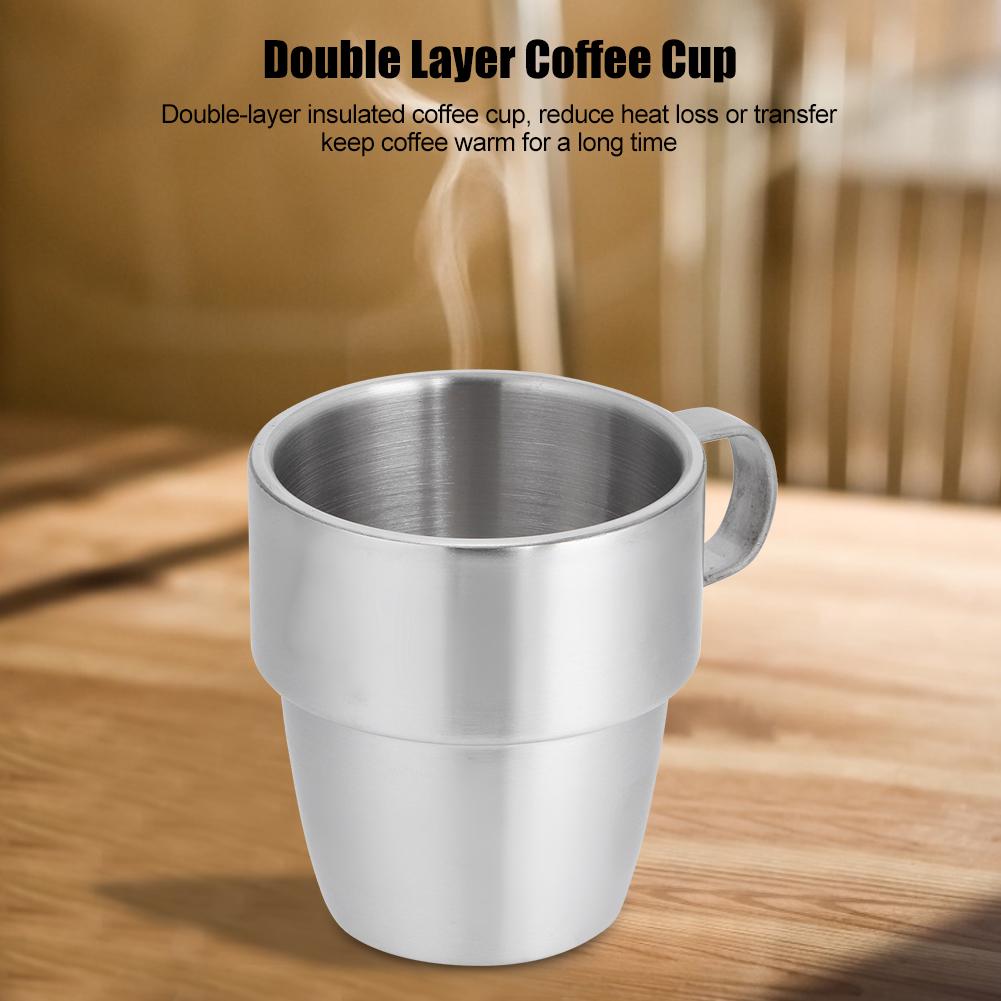 Household 304 Stainless Steel Double Layer Coffee Cup Mug with Handle for Coffee Shop 300ml