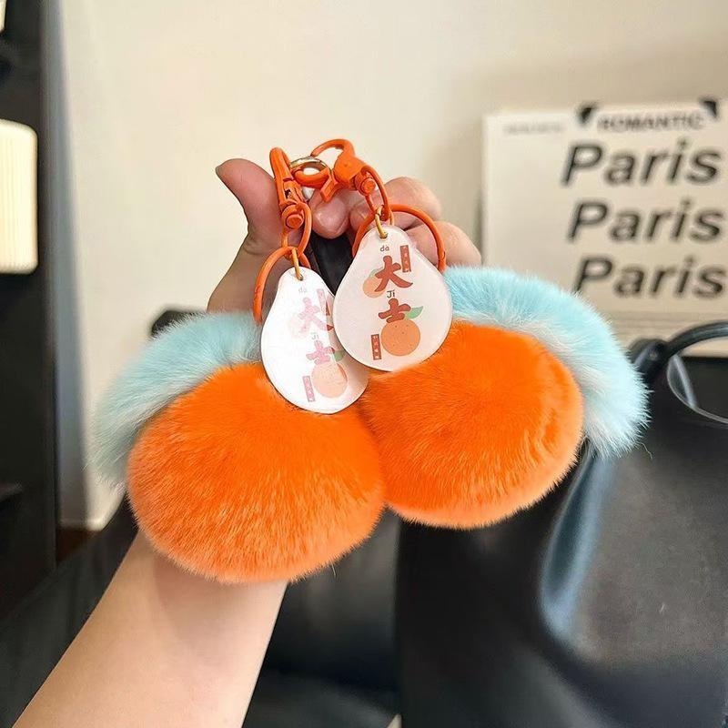 Kawaii Fluffy Persimmon Peach Plush Keychain Soft Stuffed Fruit Pendant for Backpack Bag Decor Girlfriend Gift