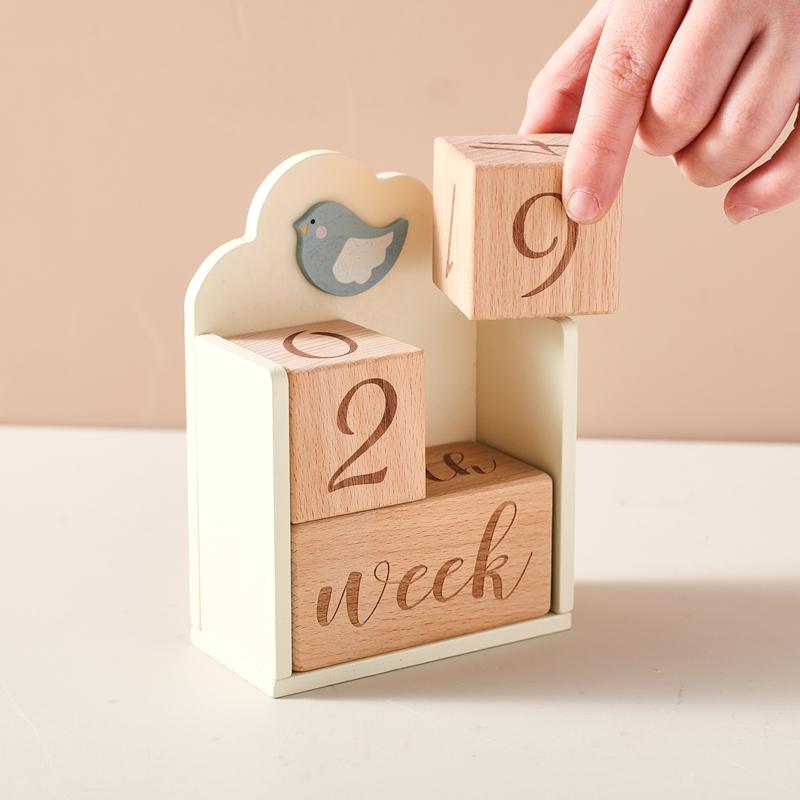 Baby Wood Milestone Photography Accessory Toy Cartoon Bird Time Recorder Box Baby Room Decoration Baby Anniversary Baby Gifts