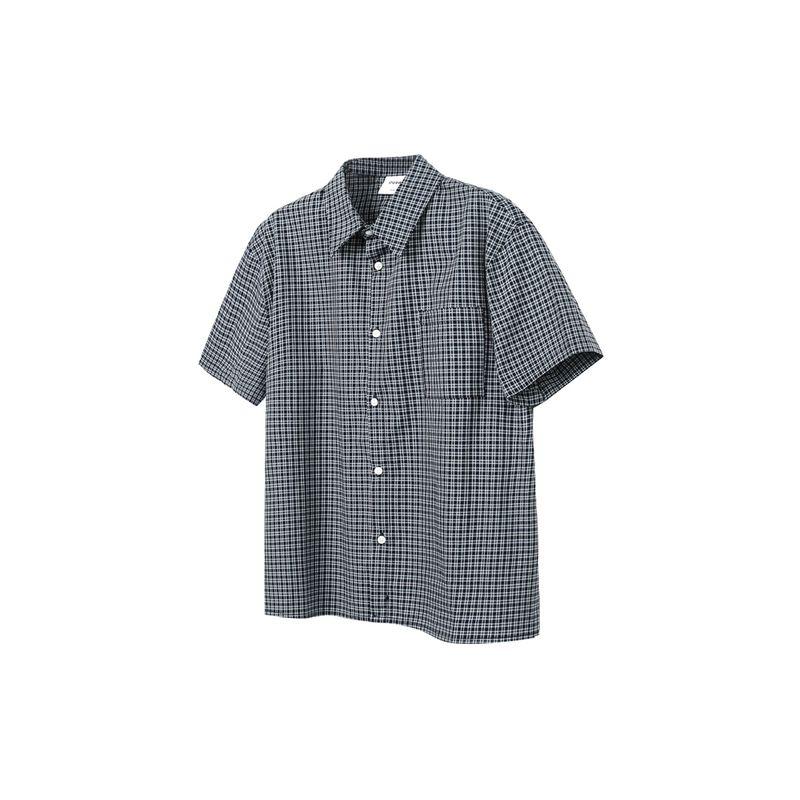 Men's Spring and Summer New American-Style Plaid Lapel Short-Sleeved Shirt Men's Retro Simple Loose Commuter Shirt Top Trendy