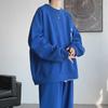 Men's Waffle Knit Sportswear: Street Style Sweatshirt & Straight Sweatpants Two-Piece Set for Spring & Autumn.