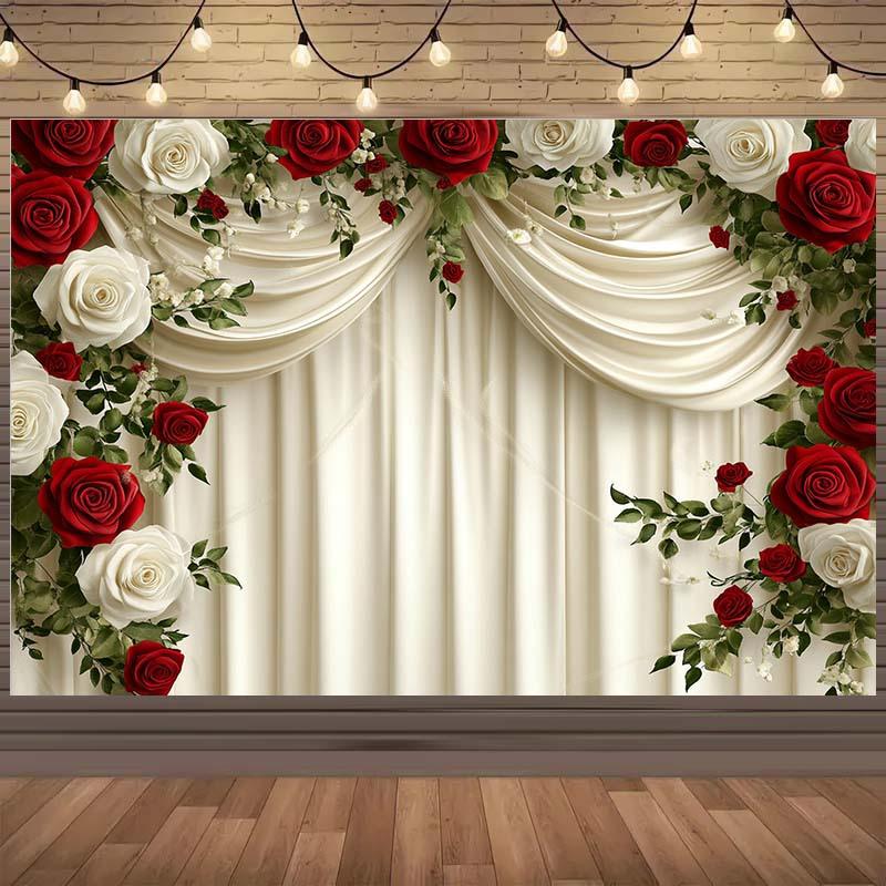 1 Romantic red and white rose flower wedding background curtain - multiple sizes, event decoration | Elegant curtain 100x150cm