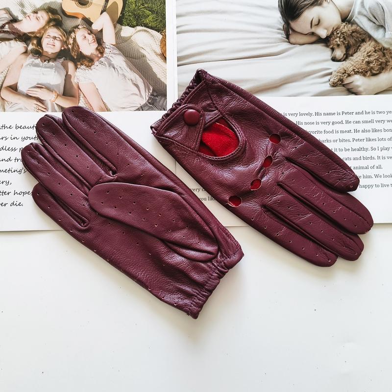 Women's Sheepskin Driver Gloves Thin Breathable Unlined Colored Leather Gloves Summer