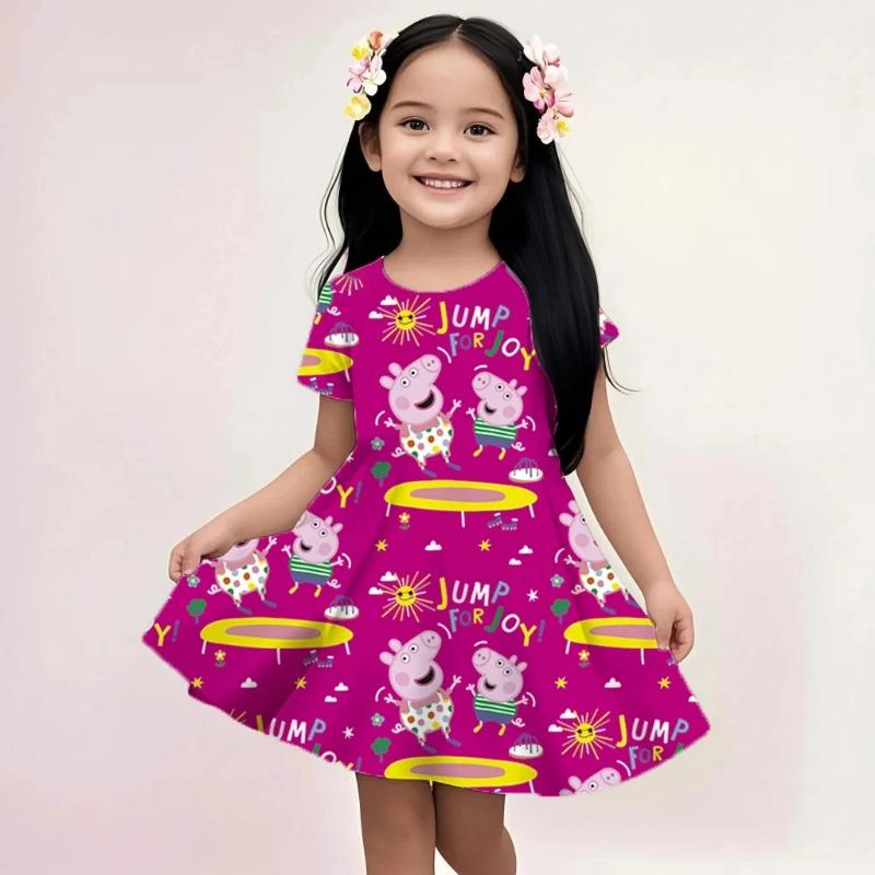 

Peppa Pig Short Sleeve Dress Girls Summer Casual Loose Beach Dress Soft Comfortable Lightweight Kids Sundress 110