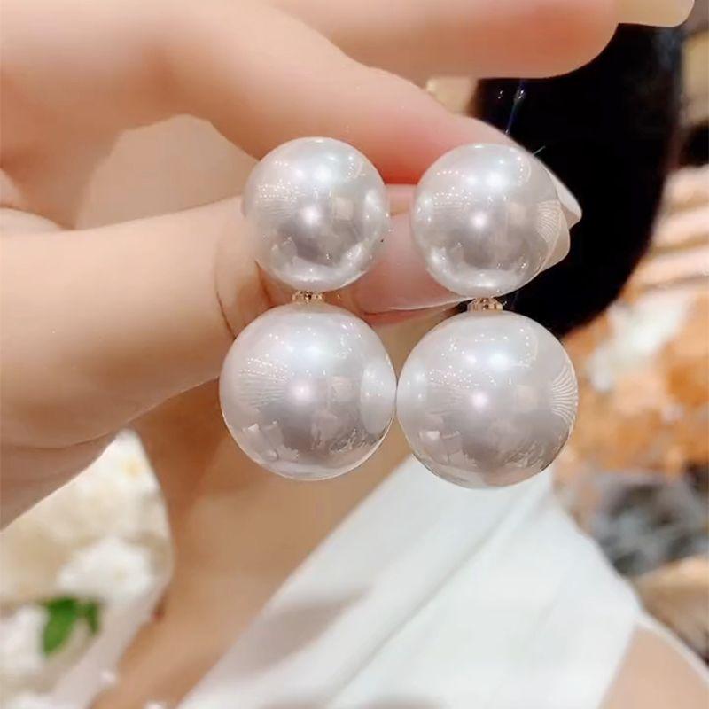

Elegant Bride Lady Stud Earrings Ball 925 Silver Needle Big Pearl Earrings